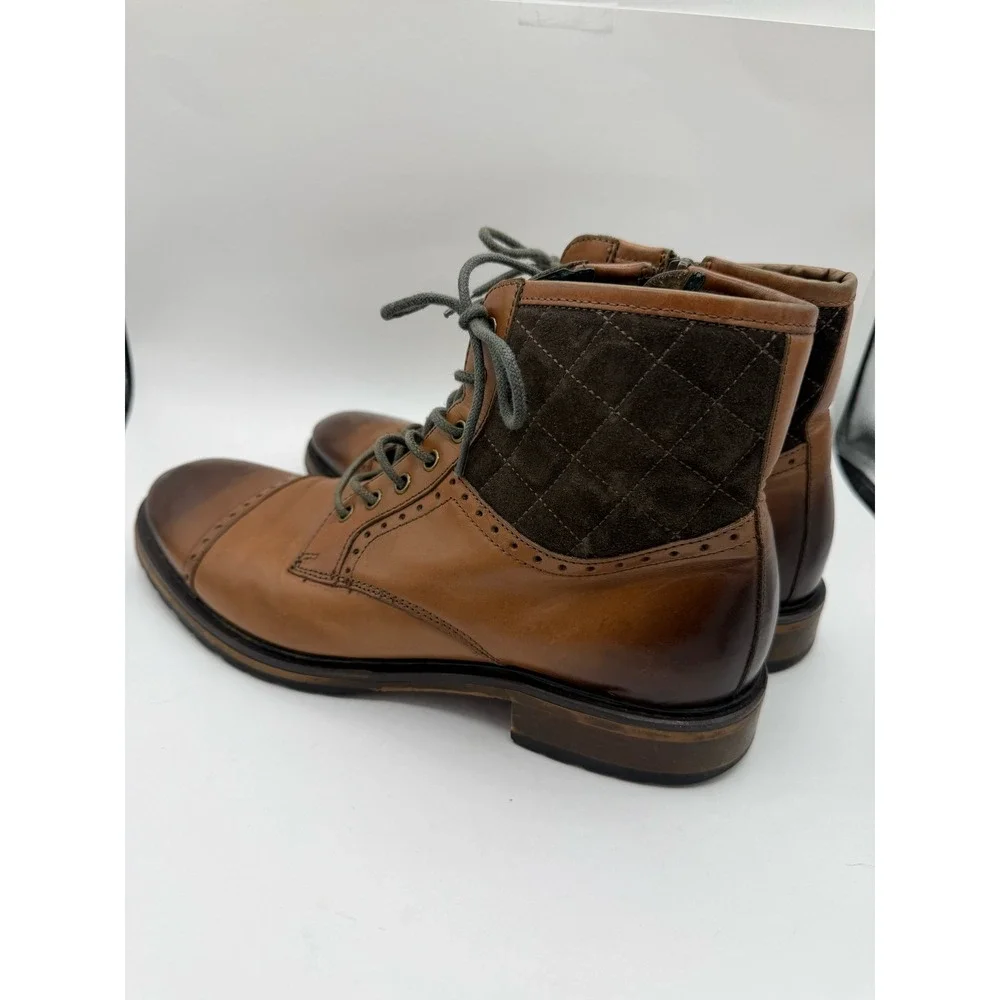Johnston & Murphy J&M 1850 Karnes Mens‎ Tan Leather Brogue Boots Side Zip 9.5M